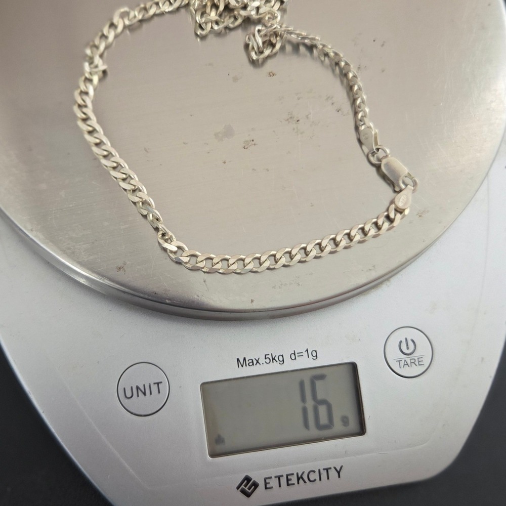 Vintage Italian 925 Sterling Silver Flat Curb Cuban Link 17" Chain Necklace 16g - Picture 5 of 5